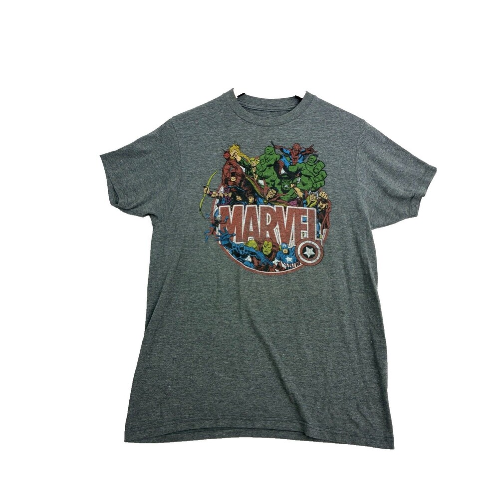 Marvel Comics T Shirt Mens Medium Gray Avengers Spider-Man Hulk Graphic Tee